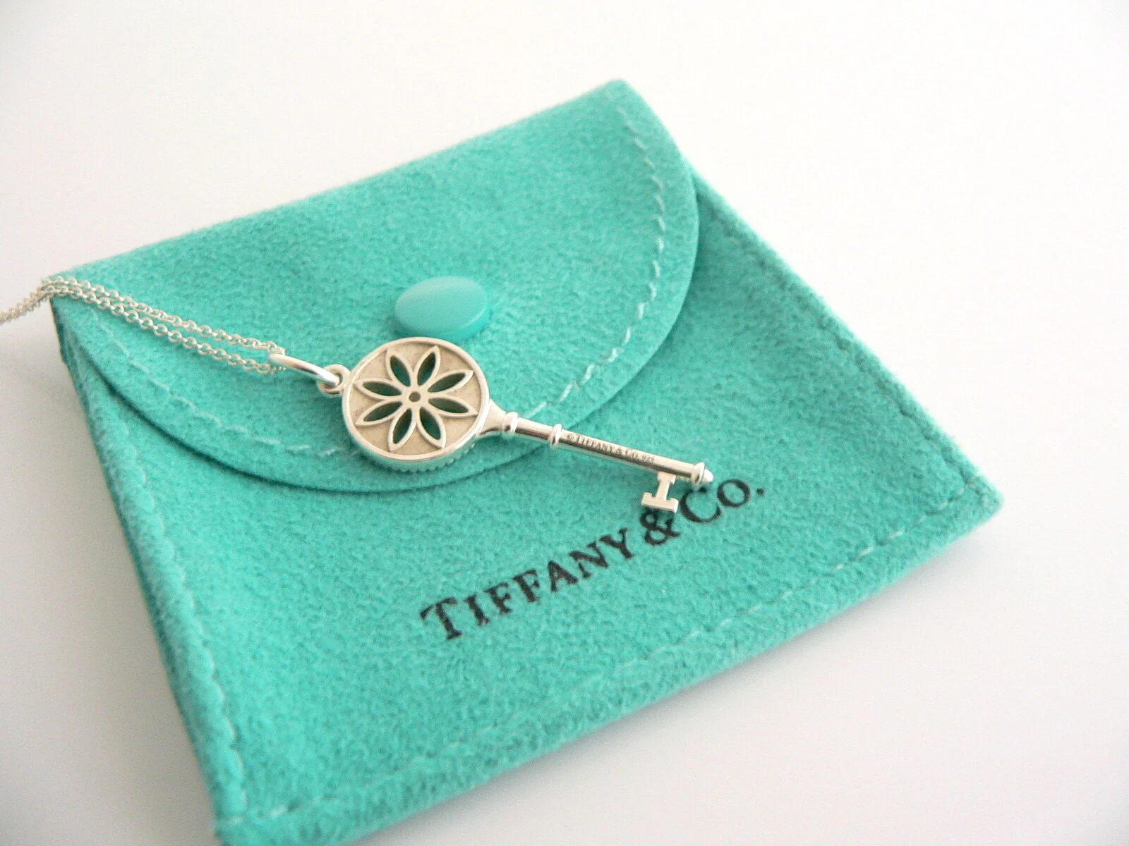 Tiffany Co Diamond Daisy Key Necklace Nature Pendant 18 In Chain Silver Gift Art