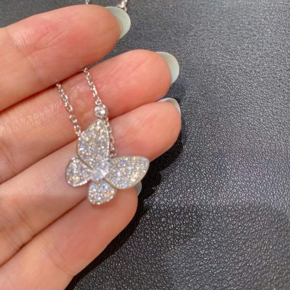 Van Cleef Butterfly Necklace Dupe with Diamonds, Two Butterfly pendant