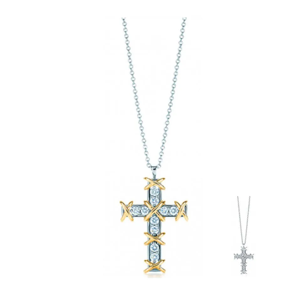 Hot Tiffany Schlumberger Ten Stone Cross Pendant Necklace Diamonds America Sale Online Lady 23926261/23926296