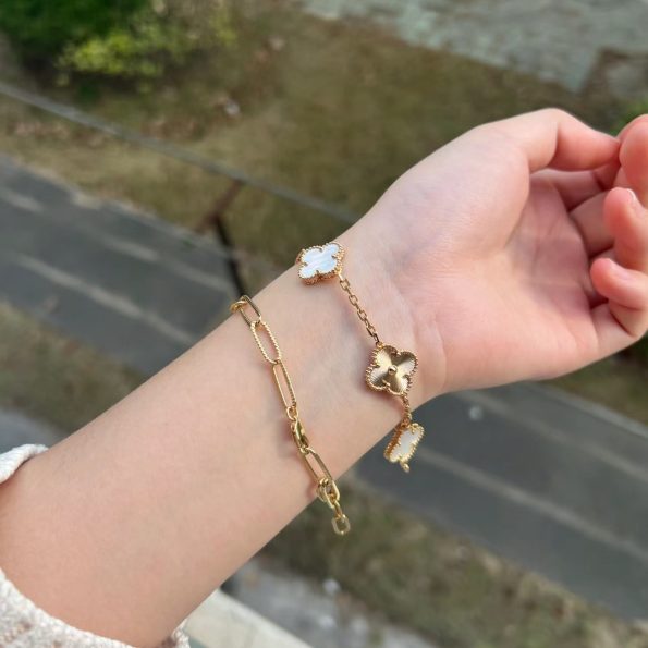 Van Cleef Bracelet Dupe, White& Gold Clover Bracelet