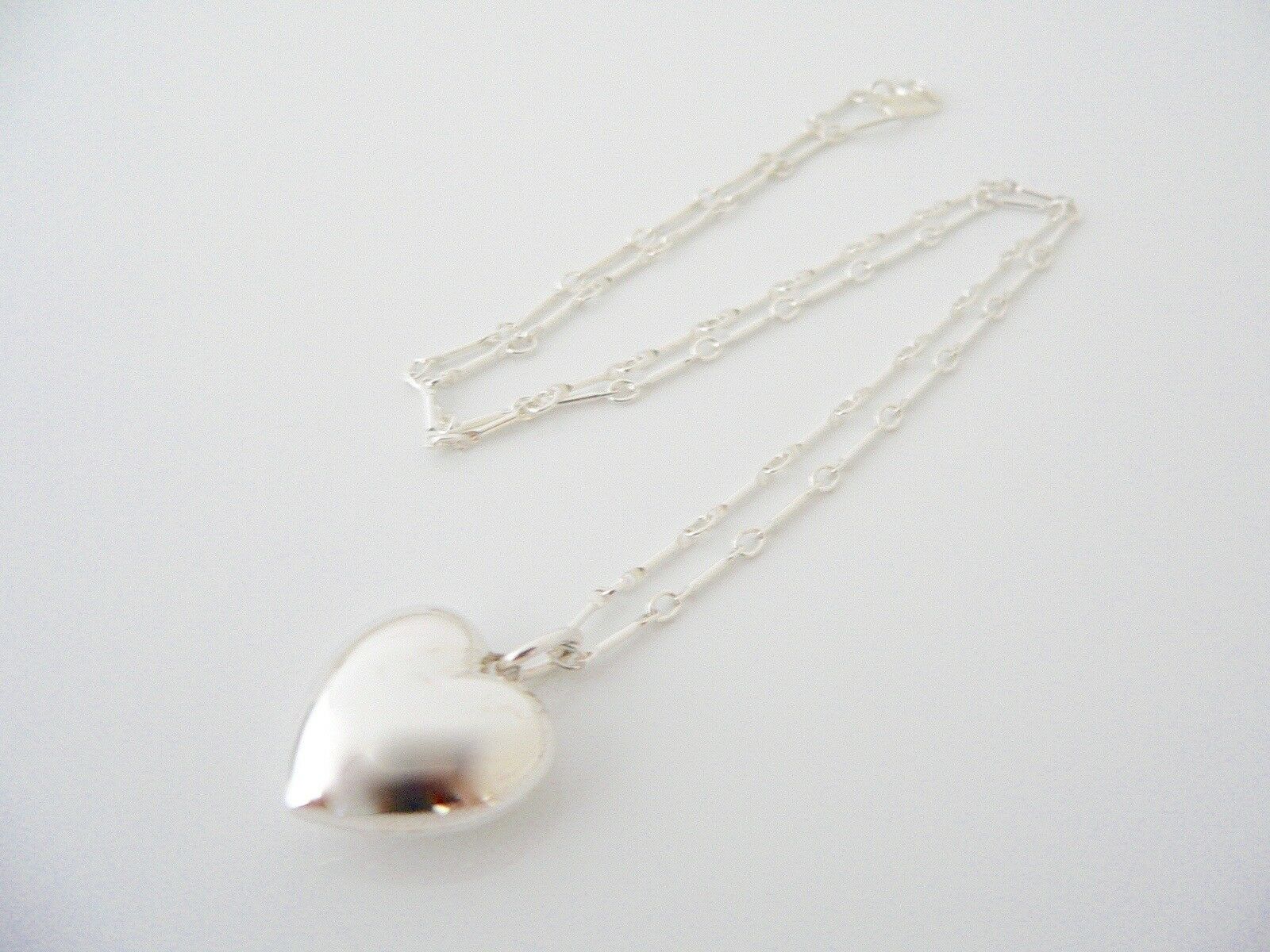 Tiffany & Co Silver Heart Necklace Pendant Charm 18 In Chain Puff Puffed Mint