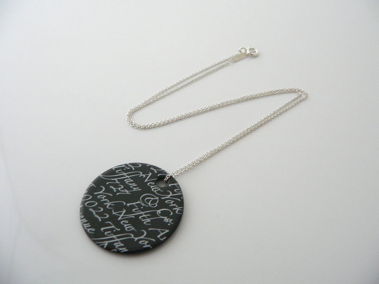 Tiffany & Co Silver Black Bone Notes Circle Necklace Pendant Chain Gift Love