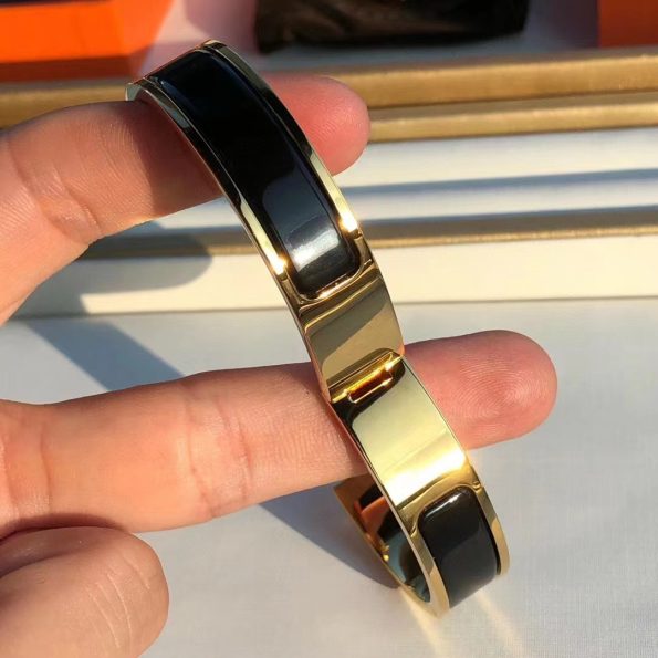 Hermes Bracelet Dupe, Clic H Bracelet, Black Enamel, Three Color