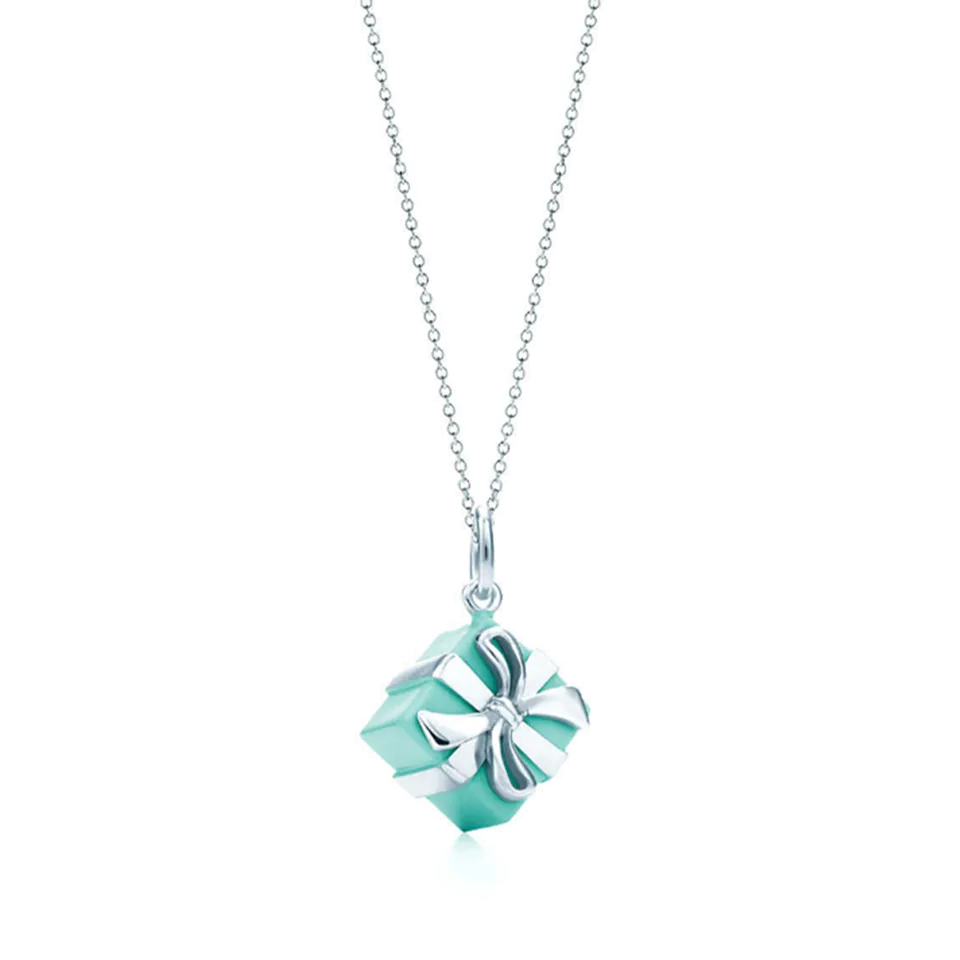 Tiffany Blue Box Charm Sterling Silver Chain Necklace Women Jewelry Gift GRP02059