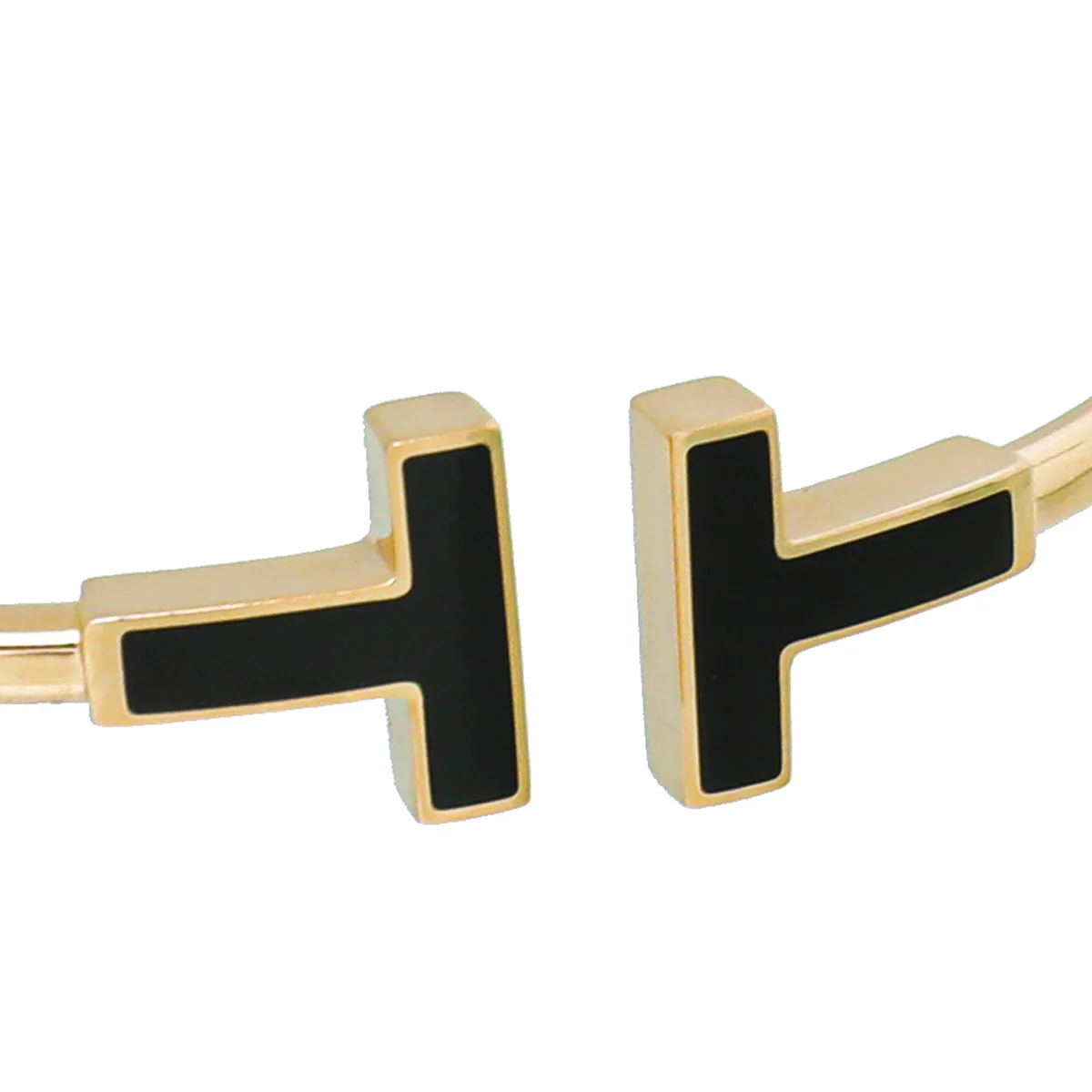 Tiffany & Co 18K Rose Gold Onyx T Narrow Wire Small Bracelet