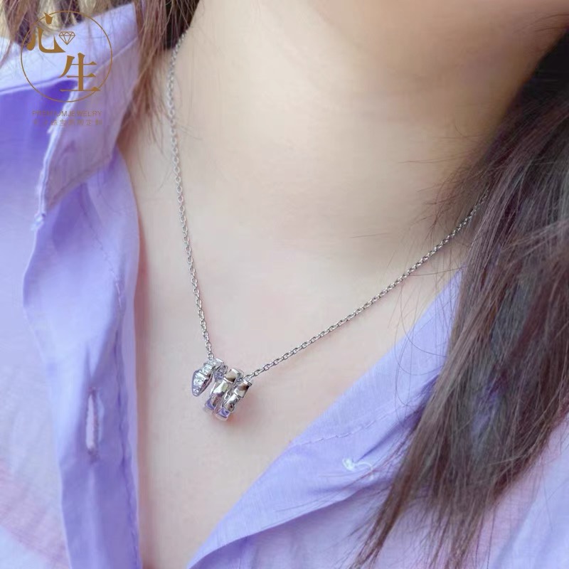 Bvlgari Triple Loop Snake Bone Necklace with Diamonds at Head and Tail