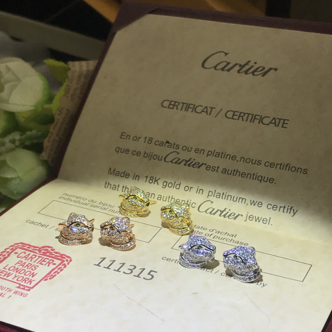Cartier Leopard Head Stud Earrings Full of Diamonds,PANTHÈRE DE CARTIER EARRINGS