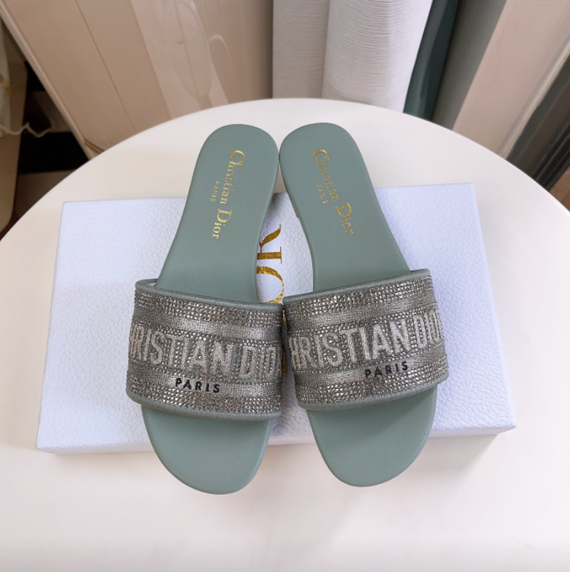 Dior DWAY Slide Slipper Sandals  With Diamonds (Replica)