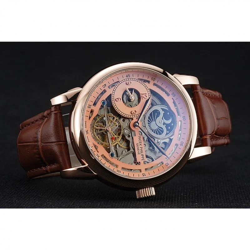Dual Time Moonphase Tourbillon Silver Skeletonised Dial 44 mm, Rose Gold Plated