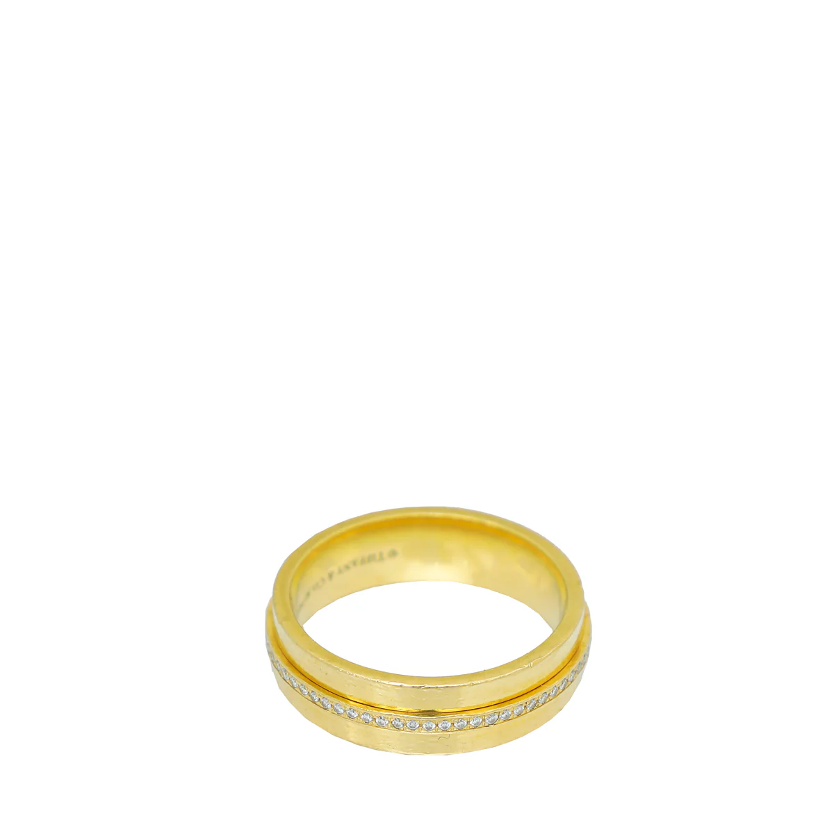 Tiffany & Co 18K Yellow Gold Diamond T Wide Ring 54