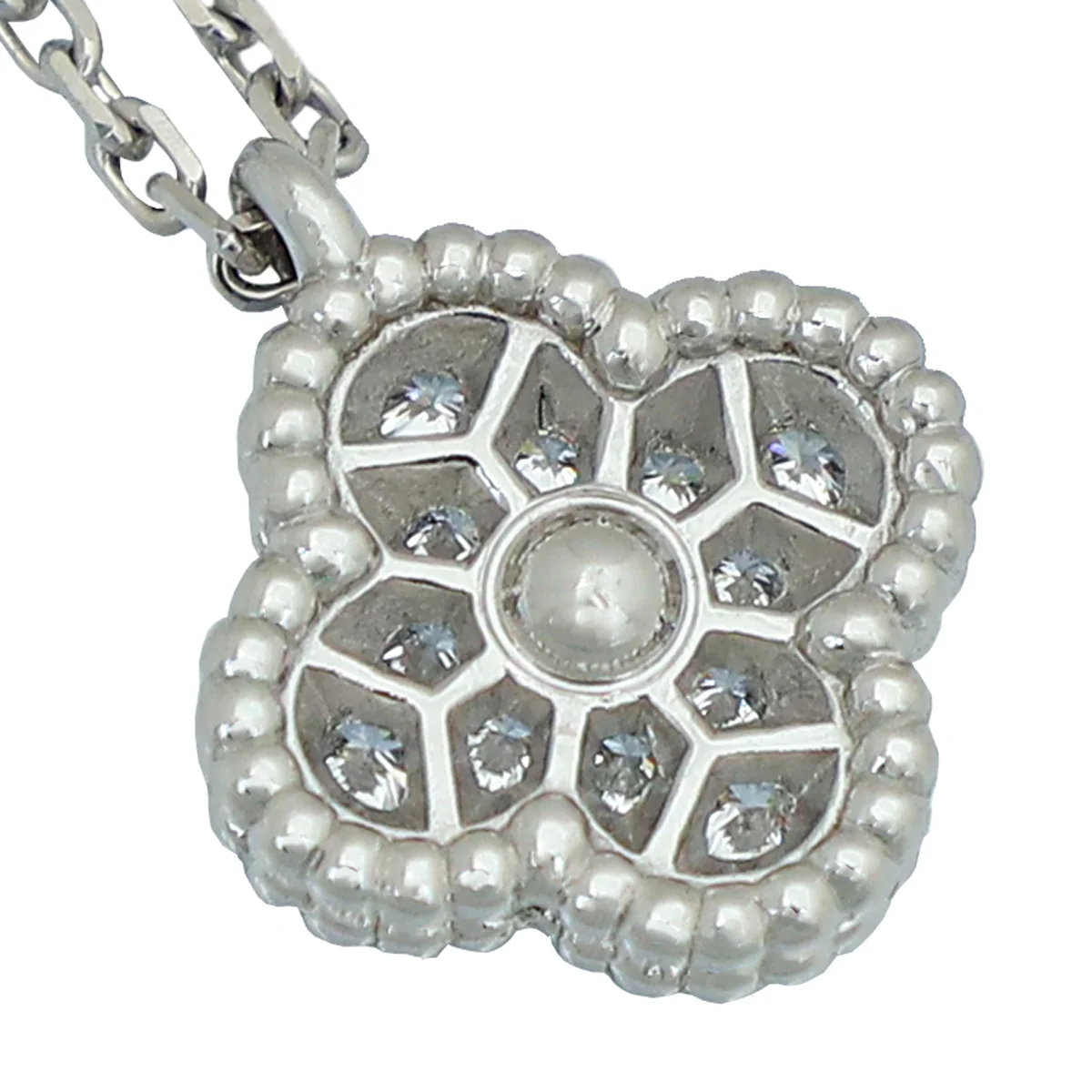 Van Cleef & Arpels 18K White Gold Diamond Sweet Alhambra Pendant Necklace