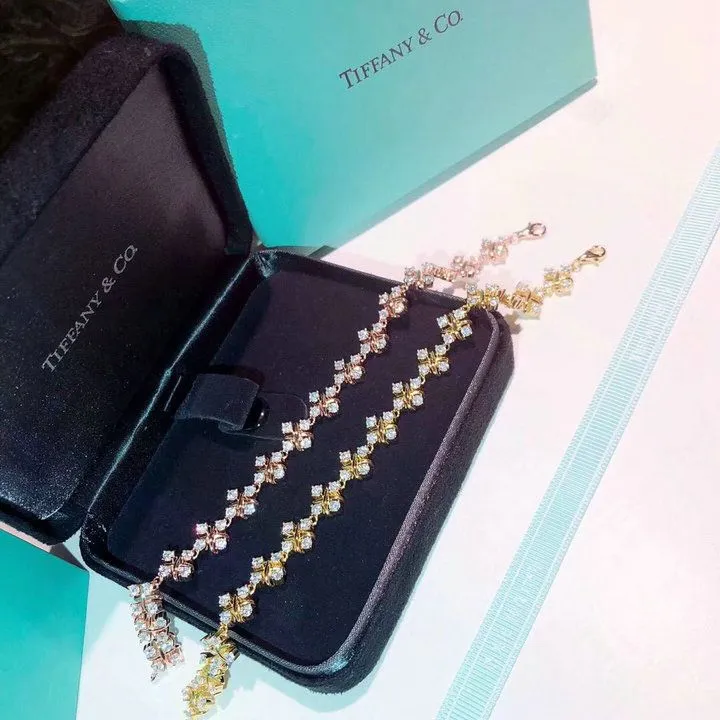 Tiffany Schlumberger Lynn Bracelet Pink/Yellow Gold Silver X Adornments Crystals Set Knockoff UK 12144245/19186482