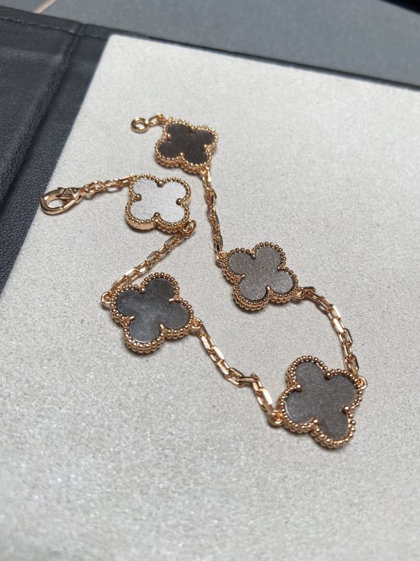 Van Cleef Bracelet Dupe, Silver Sheen Obsidian Clover