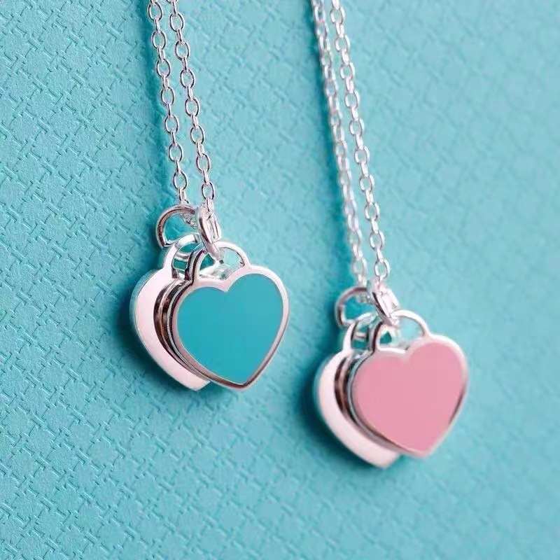 Tiffany&Co, Return to Tiffany Double Heart Tag Pendant, Blue & Red & Pink