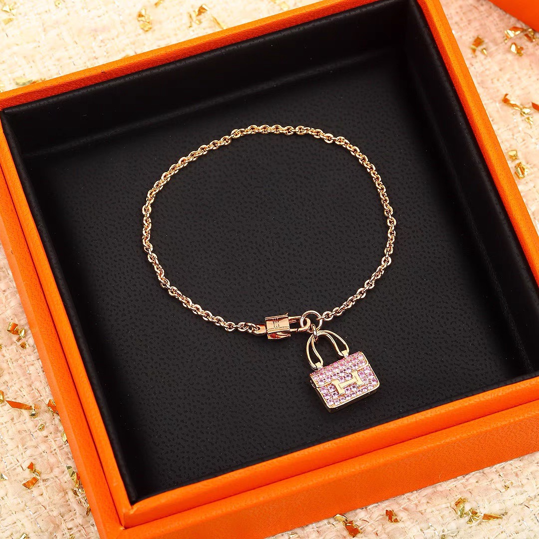 Hermes Pink Diamond Bag Bracelet