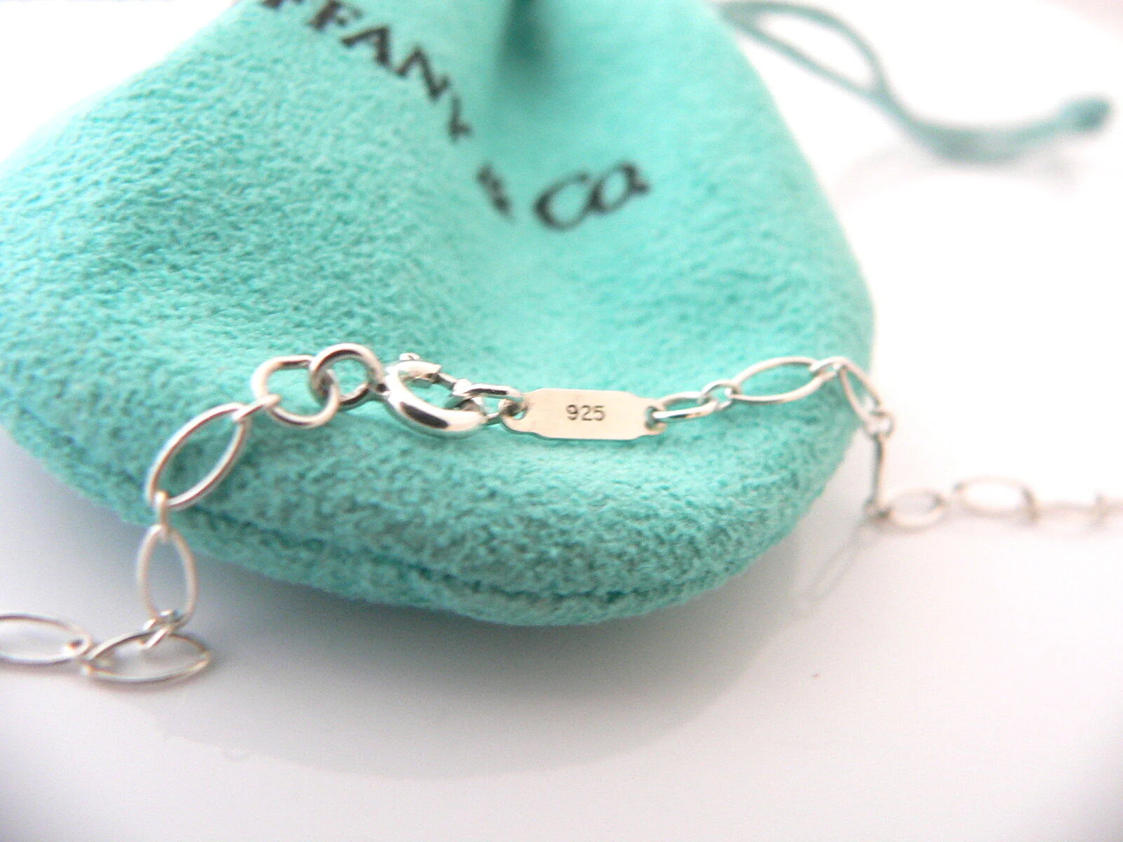 Tiffany Co Silver 18K Rose Gold Oval Heart Key Necklace Pendant Charm 18 Inches