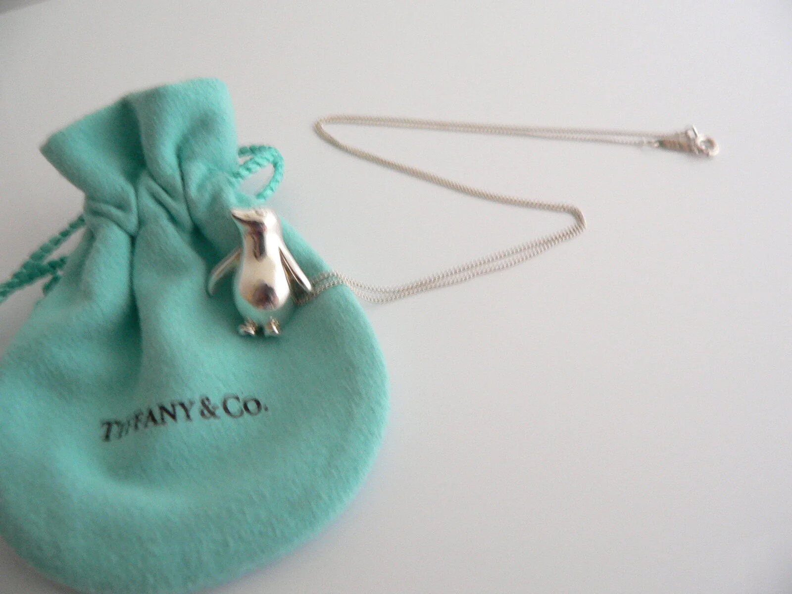 Tiffany & Co Silver Nature Penguin Bird Necklace Pendant Charm 21 In Chain Gift