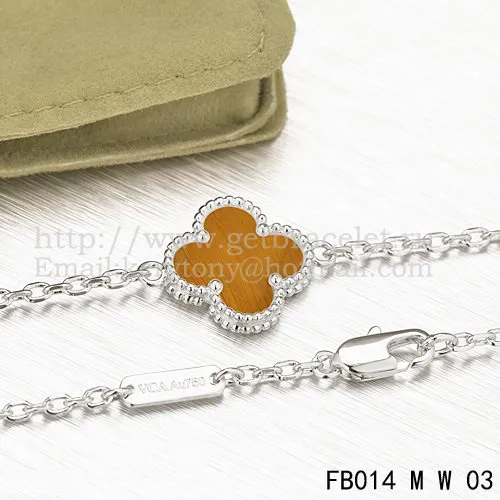 Van Cleef & Arpels Sweet Alhambra Bracelet White Gold With Tiger's Eye Mother Of Pearl