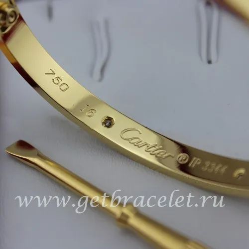 Imitation Cartier Men and Women Yellow Gold Love Bracelet 4 Diamonds B6035916 (New Version - Prevent Screws Fall Out)