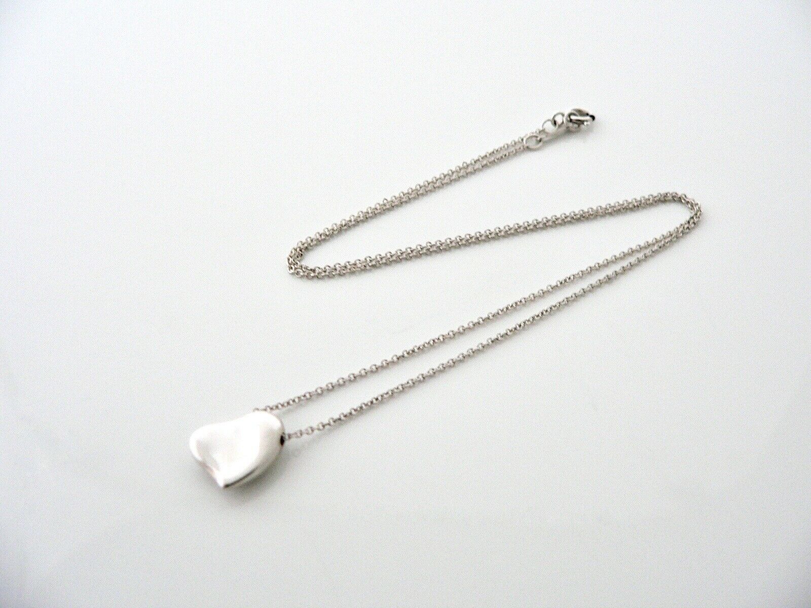 Tiffany Co Peretti Silver Full Heart Necklace Pendant Charm Chain 16.6 Inch Gift