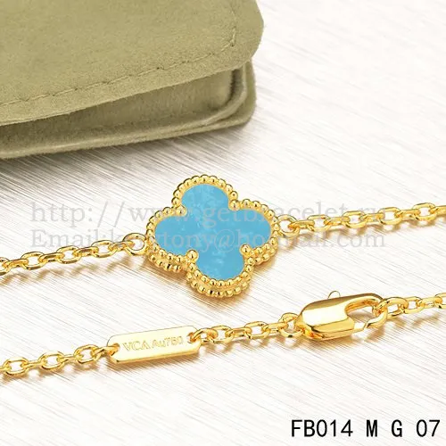 Van Cleef & Arpels Sweet Alhambra Bracelet Yellow Gold With Turquoise Mother Of Pearl