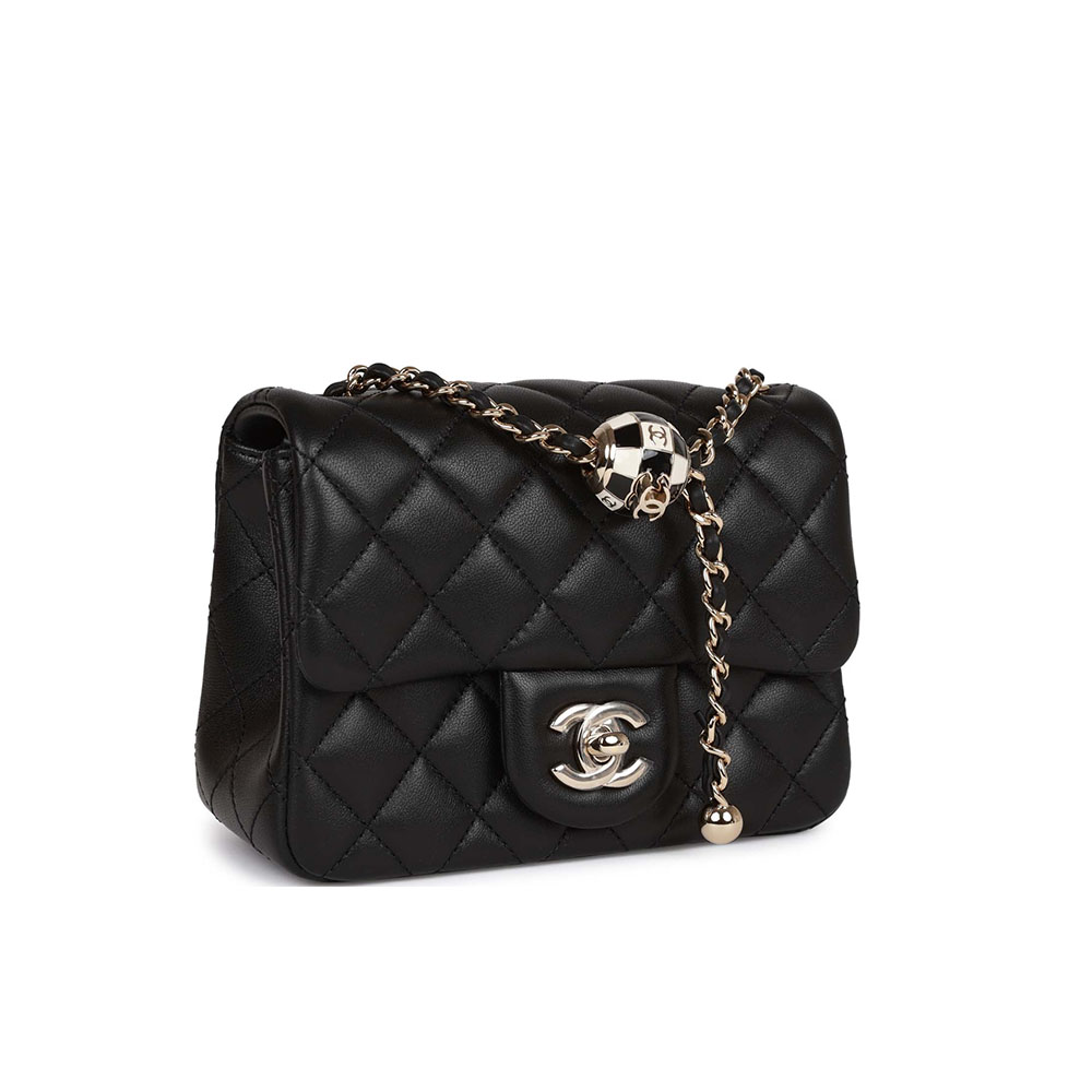 Chanel Lambskin Quilted Enamel CC Pearl Crush Mini Flap Black Shoulder Bag(Replica)