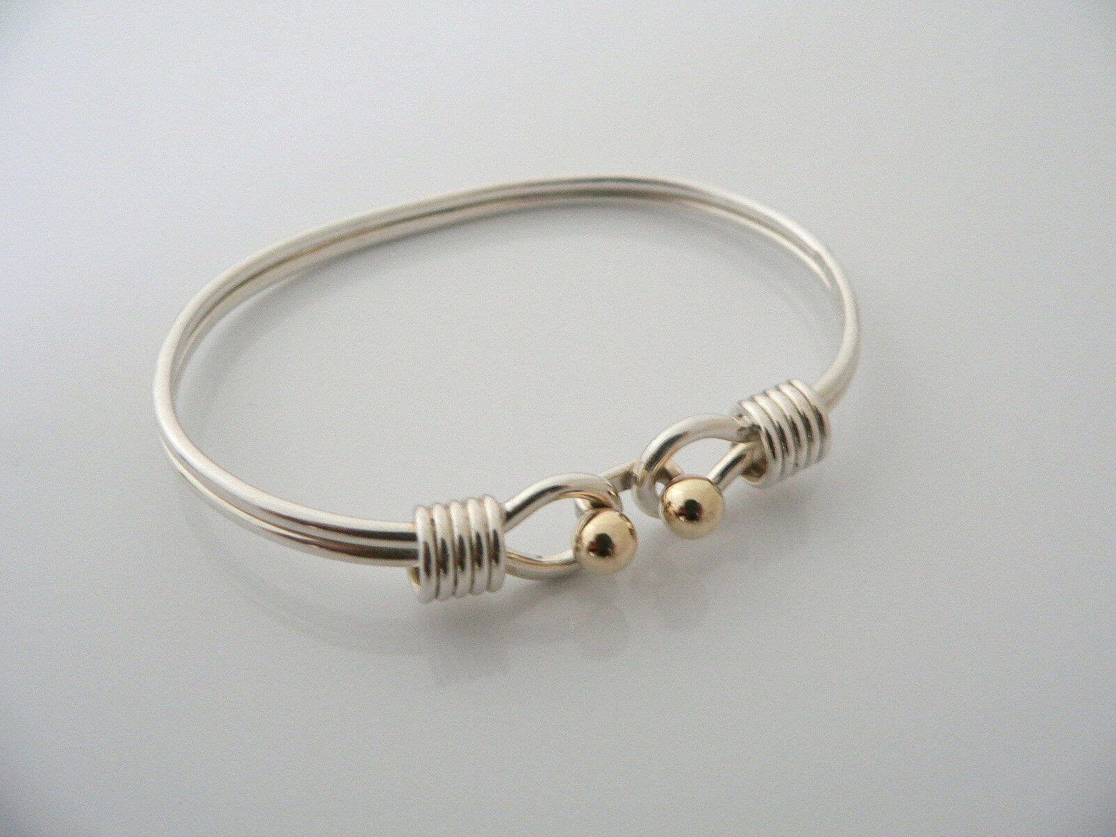 Tiffany & Co Silver 18K Gold Hook Bangle Ball Bracelet Gift Love Statement