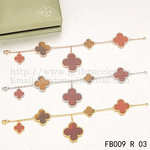 Van Cleef & Arpels Magic Alhambra Bracelet 5 Motifs Pink Gold With Tiger's Eye Carnelian
