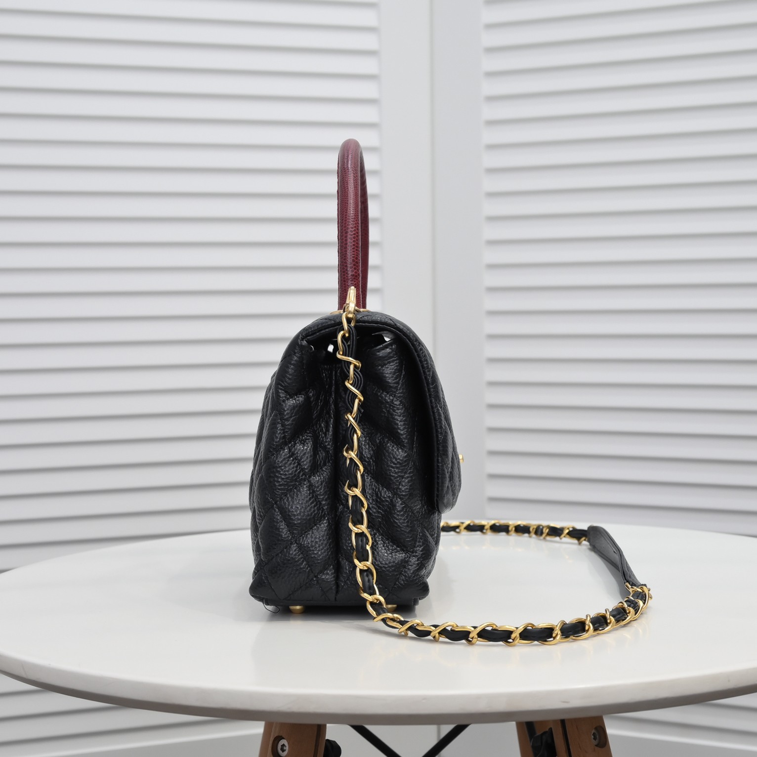 Chanel Stripe Gold Buckle Large  Shoulder Bag Handbag