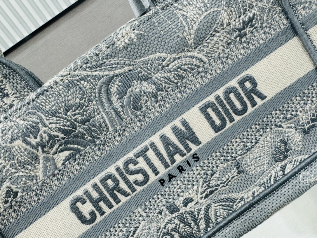 Dior Book Tote Mini Grey Tiger Embroider Shoulder Bag Handbag