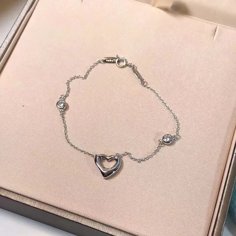 New Tiffany Elsa Peretti Diamonds By The Yard Open Heart Ladies Silver Bracelet 3151215N8