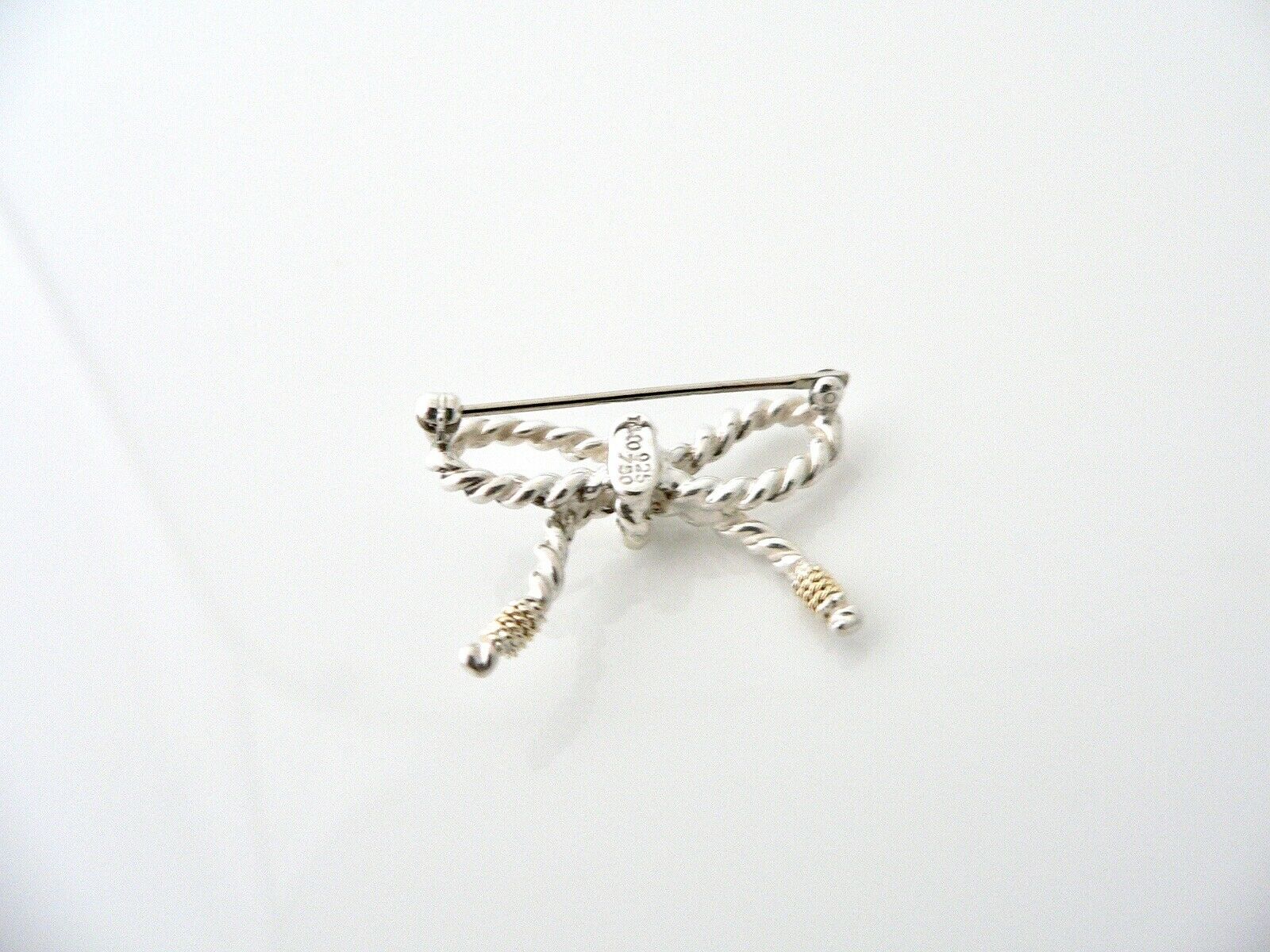 Tiffany & Co Ribbon Pin Textured Twisted Brooch Silver 18K Gold Love Gift Rare