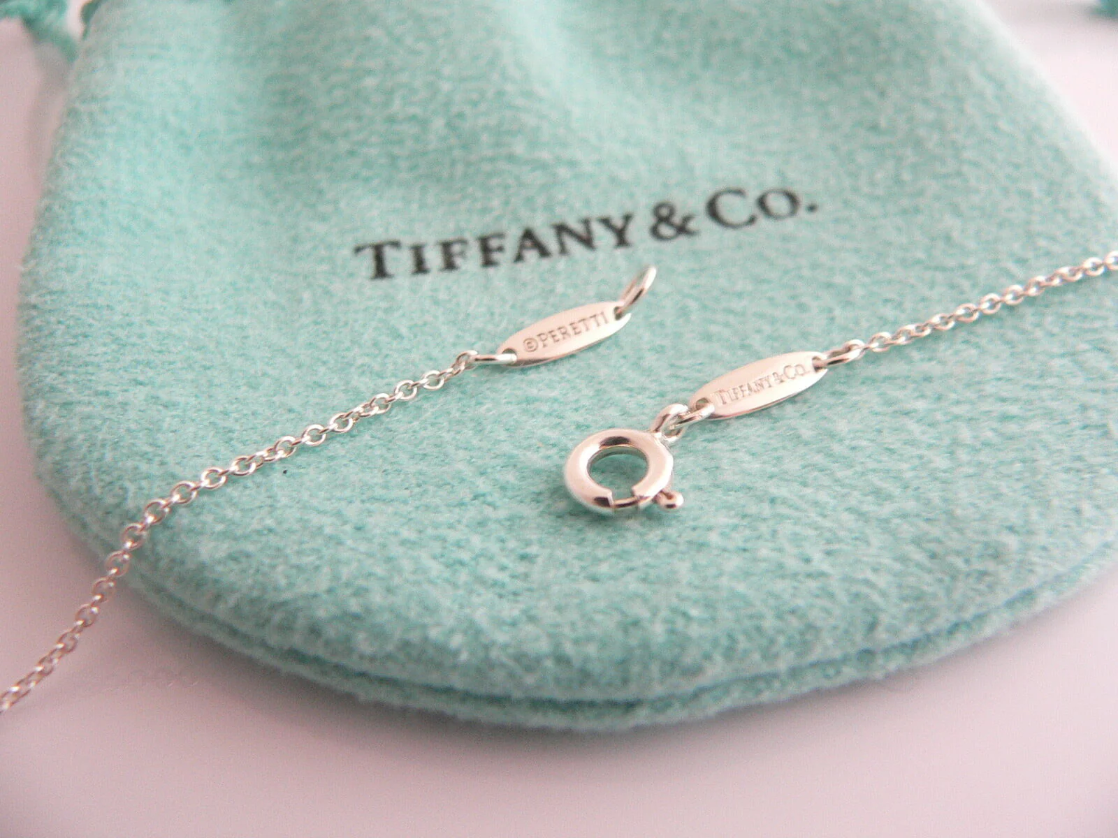 Tiffany & Co Peretti Pink Sapphire Open Heart Necklace Pendant 18.5 In Longer