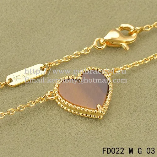 Van Cleef Arpels Sweet Alhambra Heart Pendant Yellow Gold With Tiger's Eye Mother Of Pearl