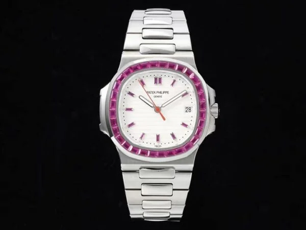 Nautilus 5711/1A-018  40 mm, Stainless Steel White Dial Purple Iced out