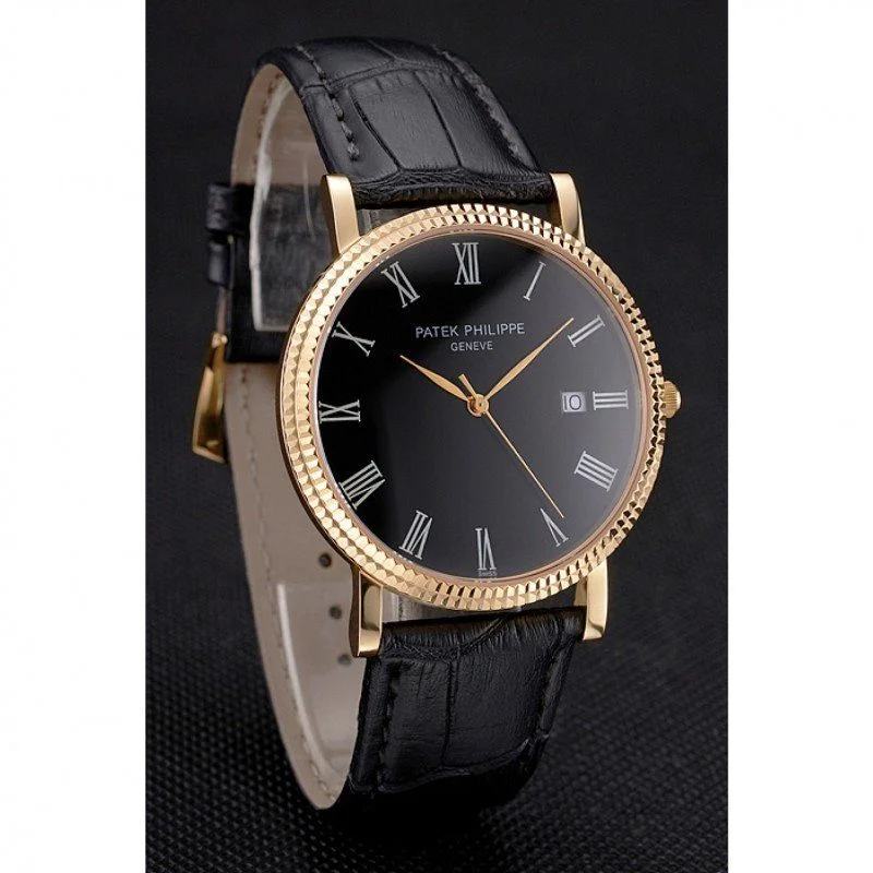 Calatrava Black Dial Roman 40 mm, Yellow Gold Plated