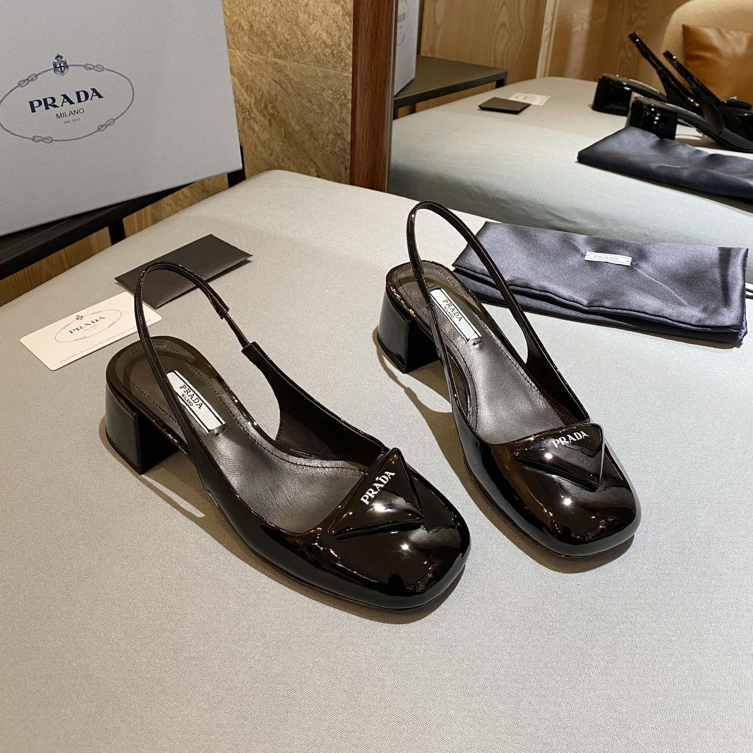 Prada Patent Leather Chunky Heel Slide Sandal (Replica)