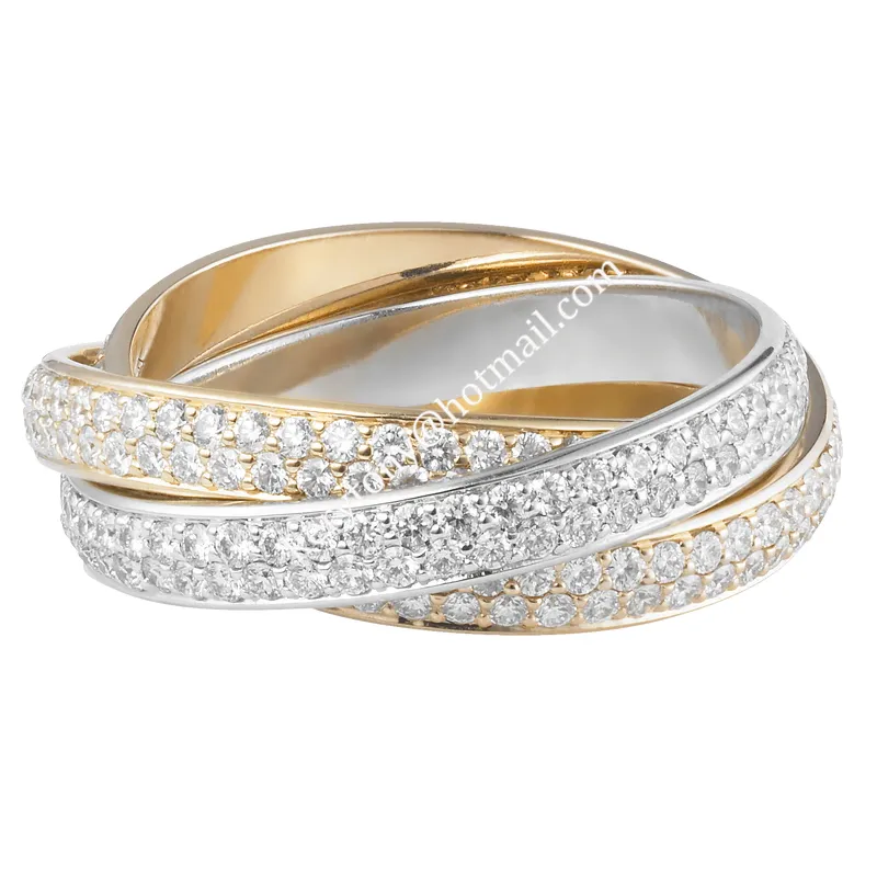 Spring Fashion Cartier Trinity Ring White Gold/Yellow God/Rose Gold With Pave Diamonds N4227600 High End