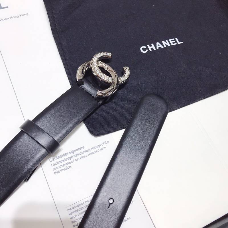 Chanel Black Belt With Double C Buckle Silver-Toned Metal Women Belt 30MM