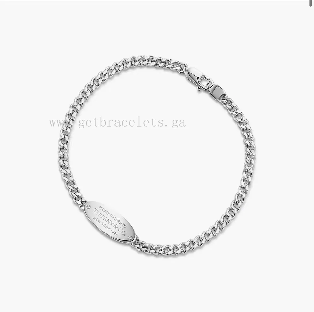 Tiffany Oval I.D. Bracelet in Sterling Silver with Diamonds
