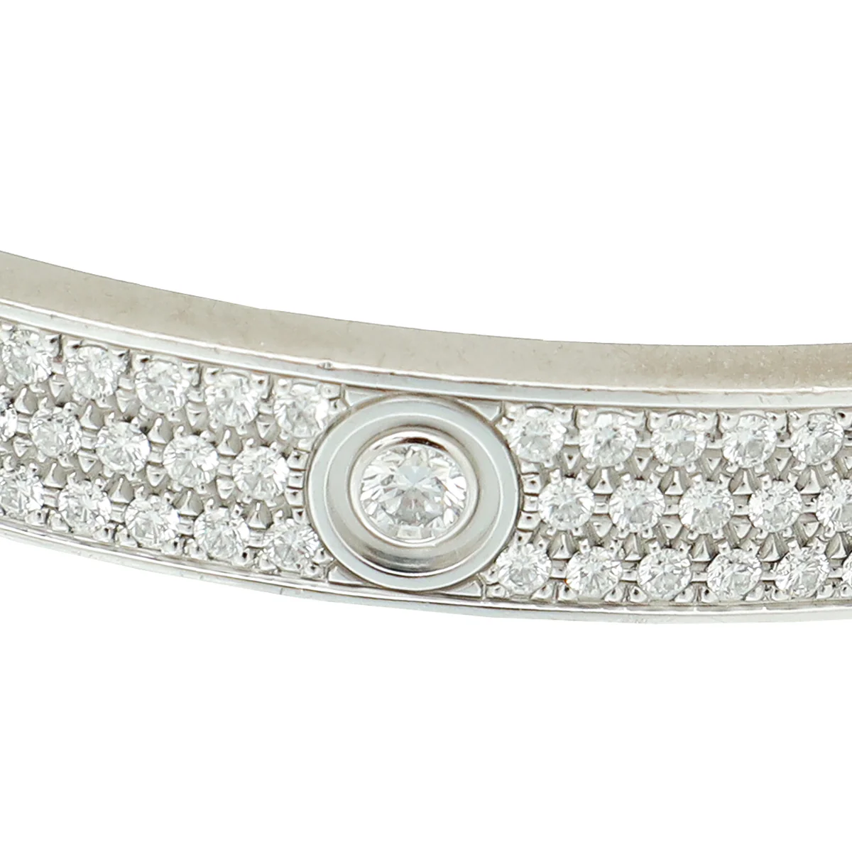 Cartier 18K White Gold Love Paved Diamond Bracelet 17