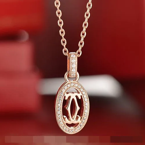 Cartier Logo Double C Necklace In Pink Gold With Diamonds