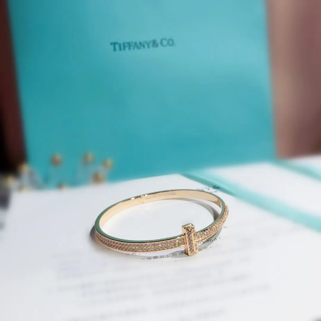 Luxury Tiffany Tiffany T1 Paved Diamonds Wide Bracelet Silver/Yellow Gold/Rose Gold