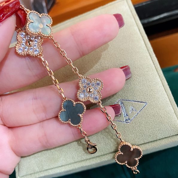Van Cleef Bracelet Dupe, Grey&Diamonds Clover Bracelet