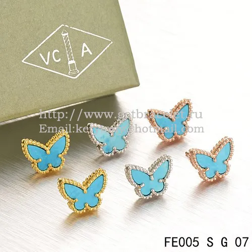 Van Cleef & Arpels Sweet Alhambra Butterfly Earrings Yellow Gold With Turquoise Mother Of Pearl