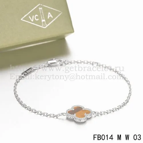 Van Cleef & Arpels Sweet Alhambra Bracelet White Gold With Tiger's Eye Mother Of Pearl
