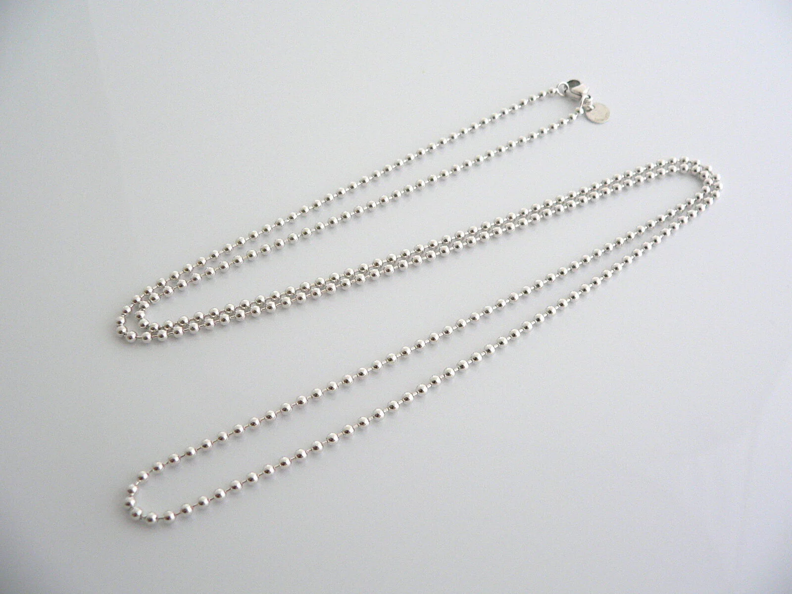 Tiffany & Co Silver 35 Inch Long Beaded Bead Necklace Chain Dog Tag Pendant Gift