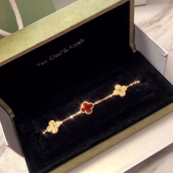 Van Cleef Bracelet Dupe, Red& Gold Clover Bracelet