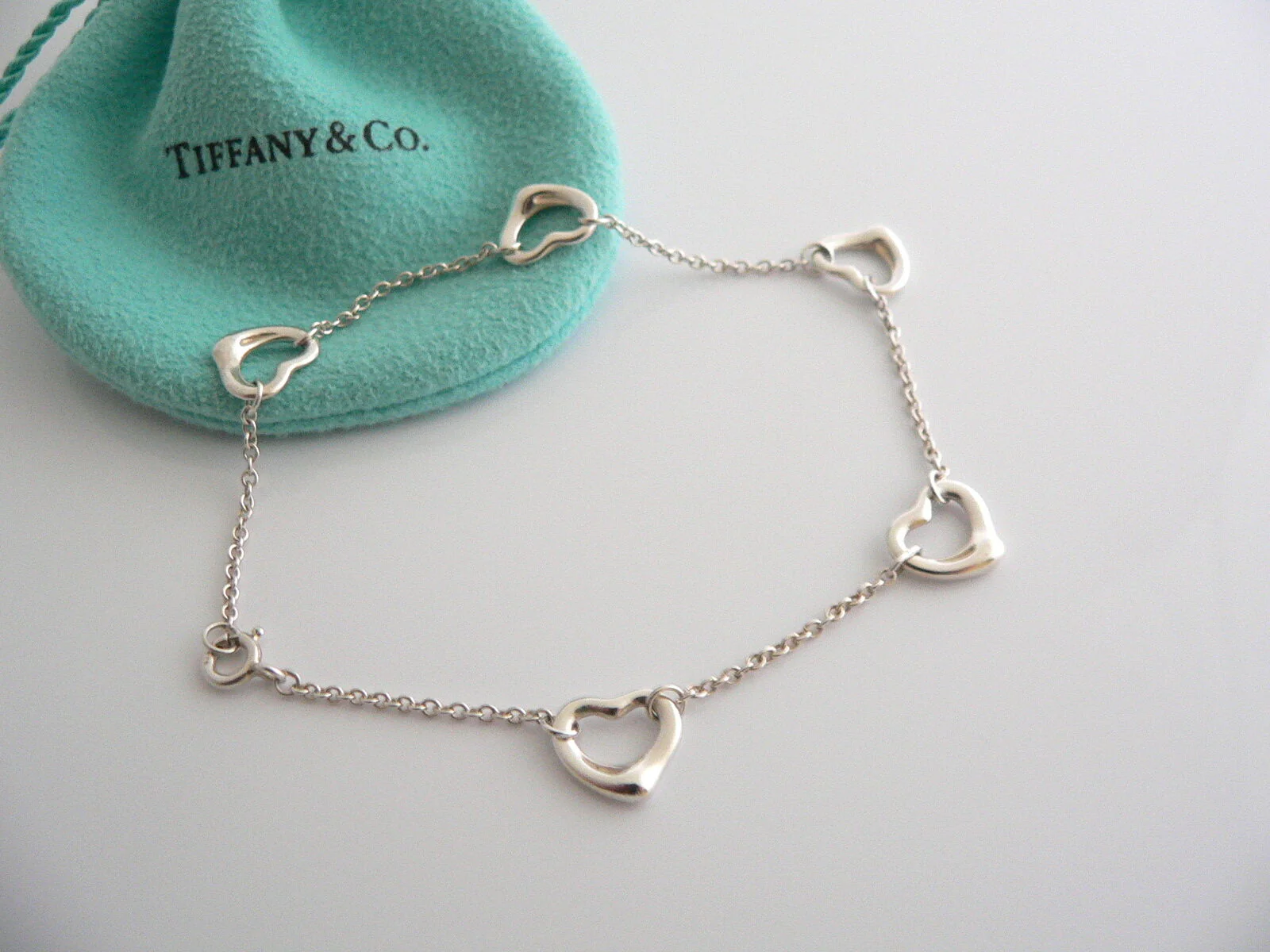 Tiffany & Co Silver Peretti 5 Open Heart Bracelet Bangle 8 Inch Longer Gift Love