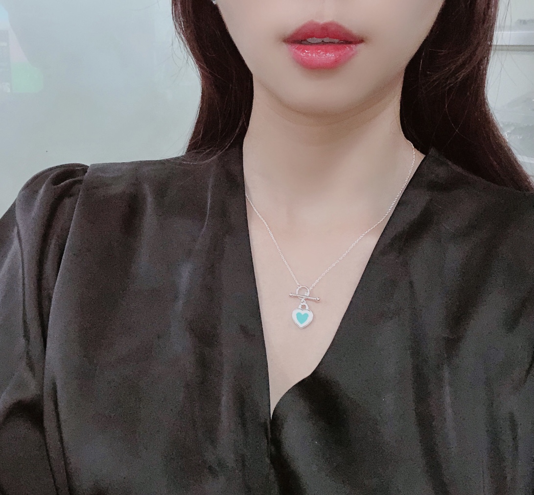 Return to Tiffany Peach Heart Blue Enamel Necklace